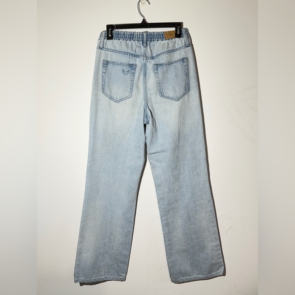 Show Me Your Mumu 90s Straight Jeans Powder Blue Distressed High Rise 25 Boho - Picture 2 of 9